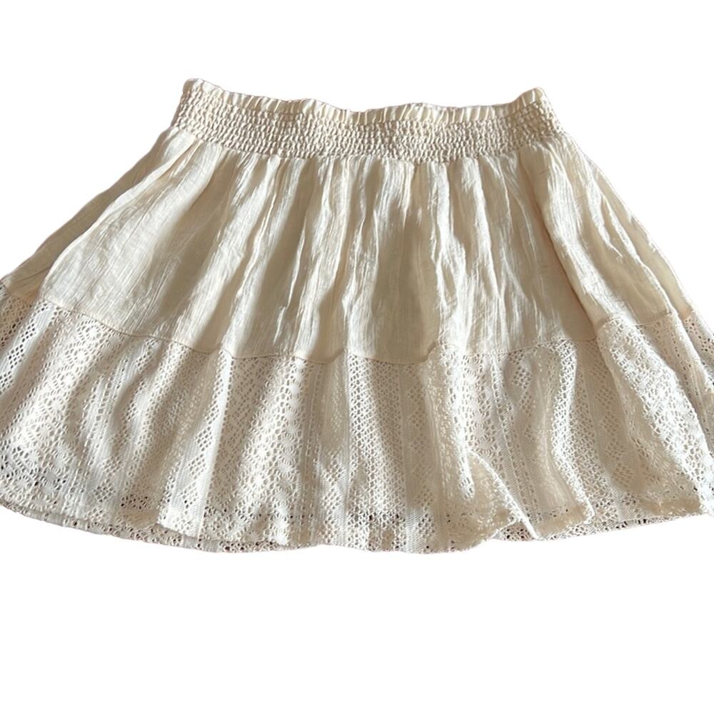 Joe B by Joe Benbasset Jr Size L Cream Gauze & Lace Boho Festival Mini Skirt